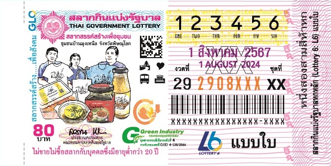 ตัวอย่างสลากกินแบ่งรัฐบาลงวดประจำวันที่ 1 สิงหาคม 2567