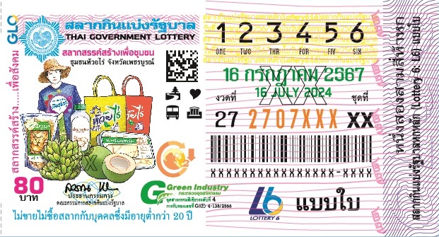 ตัวอย่างใบลอตเตอรี่ งวดประจำวันที่ 16 กรกฎาคม 2567